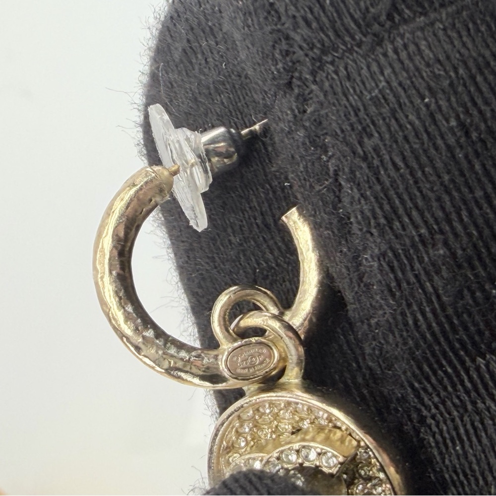 Chanel Crystal Cc Hammered Drop Earrings - Picture 8 of 9